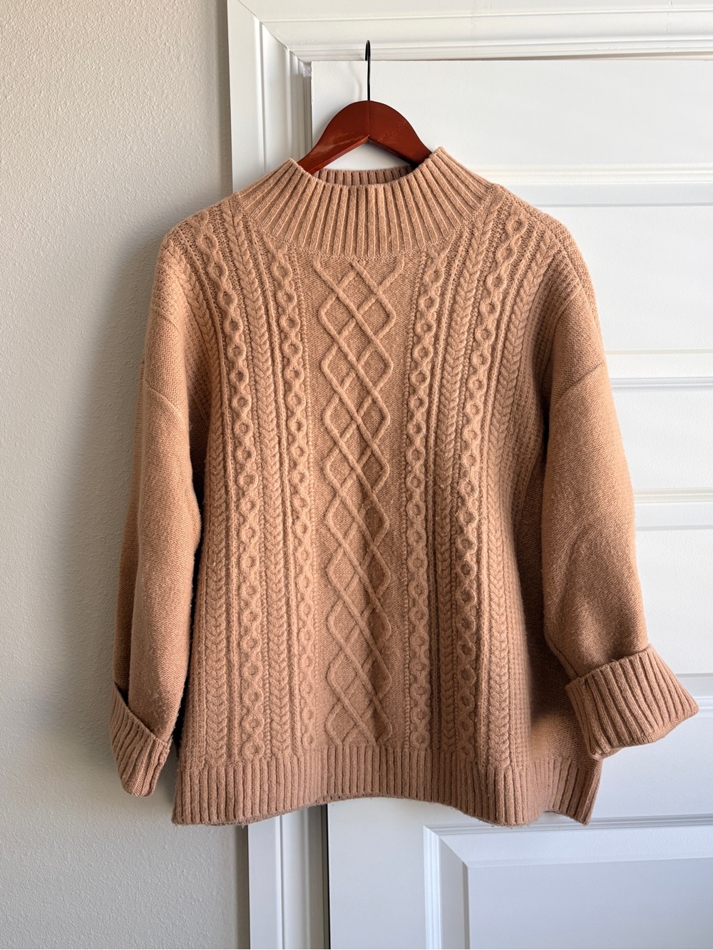 LOFT Plus Camel brown tan Cable Knit Mock Neck Oversized Sweater 16/18 XL